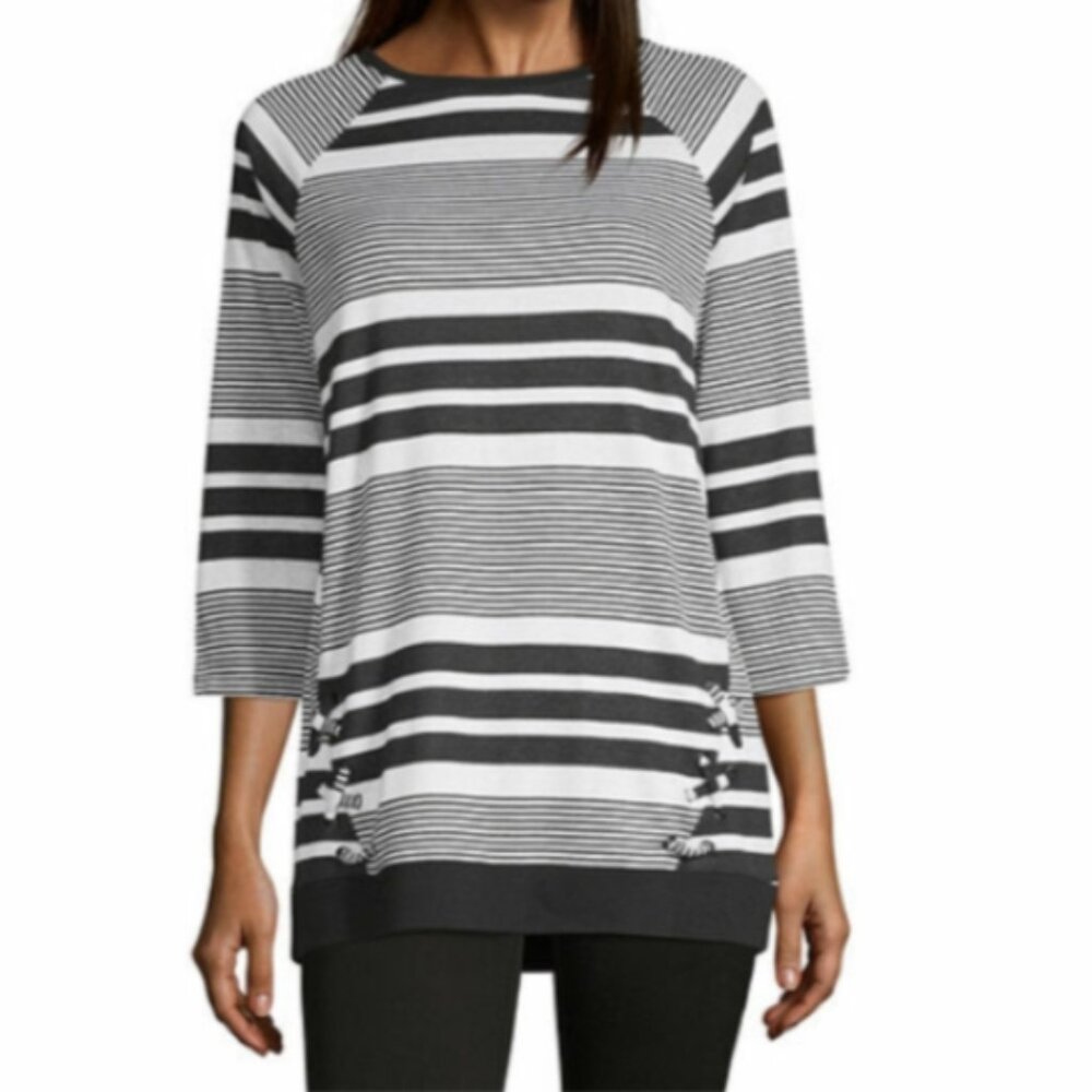 Liz Claiborne Weekend Striped Tunic Top Sz M #217E